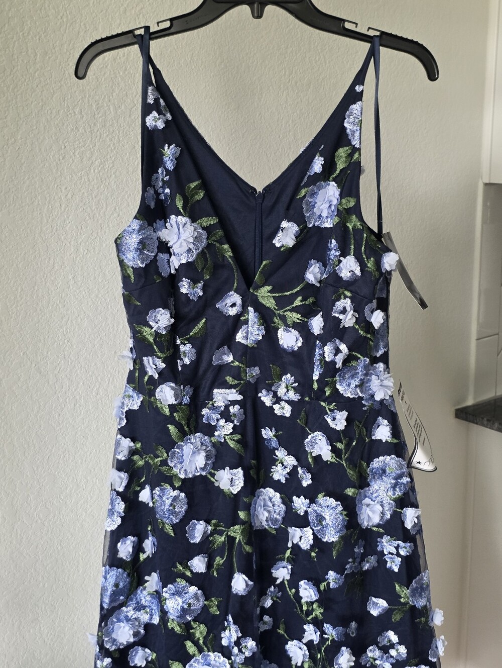 Xscape NWT Size 14 Navy Blue Floral Embroidered Fit & Flare Midi Dress $259 - Picture 3 of 11